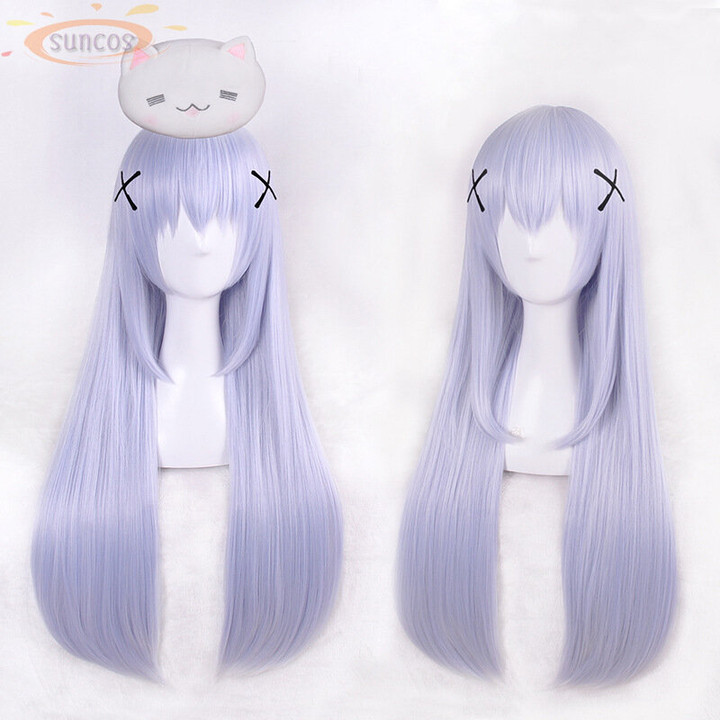 Anime é a encomenda um coelho kafuu chino cosplay perucas feminino mix luz azul peruca resistente ao calor perucas de cabelo longo sintético