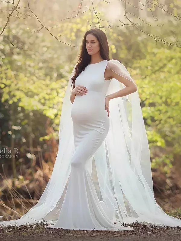 Vestidos longos brancos Maxi fotografia maternidade com capa de malha, Vestidos de gravidez para Photoshoot, Chuveiro do bebê grávida