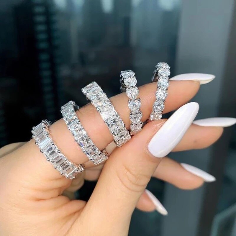 Marka modowa pierścień wieczności 925 srebro Moissanite cz pierścionki zaręczynowe obrączka dla kobiet mężczyźni Finger Party biżuteria