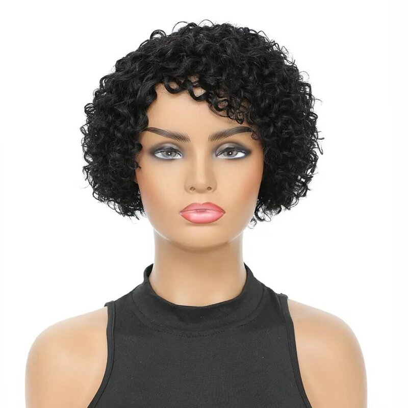 Wig Rambut Manusia Keriting Pendek Keriting Wig Pendek Afro Wig Potongan Pixie Rambut Manusia Tanpa Renda Depan Wig Rambut Brasil Alami untuk Wanita