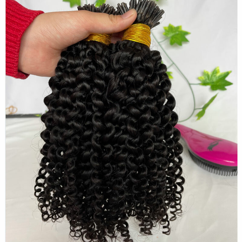 Itip ekstensi rambut manusia untuk WANITA HITAM Brasil Kinky keriting Itips ekstensi rambut microlink hitam alami 100 helai/pak