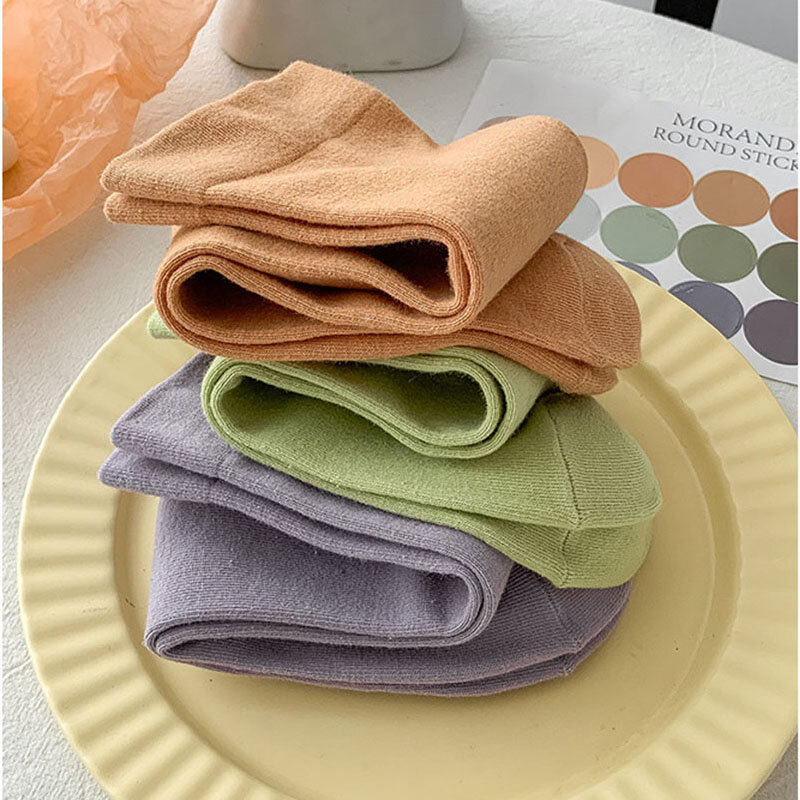 DeanFire-Meias médias de algodão de cores sólidas doces para senhoras, respirável, kawaii, meninas, novo, primavera