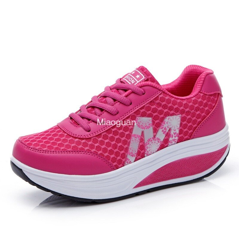 Running Shoes for Women 2024 New Fashion Mesh Breathable Sneakers Lace Up Wedge Platform Shoes Ladies Outdoor Casual Sport Shoes