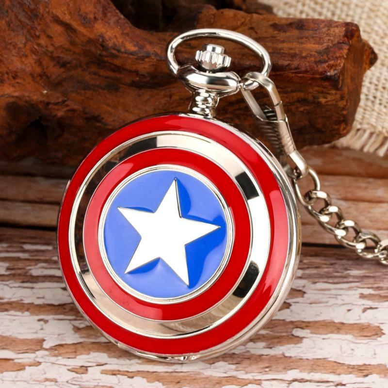 Marvel Captain America Schild Super Hero Quarz Taschenuhr Schild Anime Uhr Blau Römischen Zahlen Display Film Cosplay Geschenke