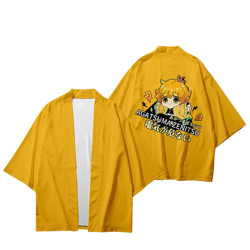 Dämonen töter Agatsuma Zenitsu 3d Kimono Shirt Cosplay Kostüm Mode Japan Anime Männer Frauen Sieben Punkt Ärmel Strickjacke Tops 4xl