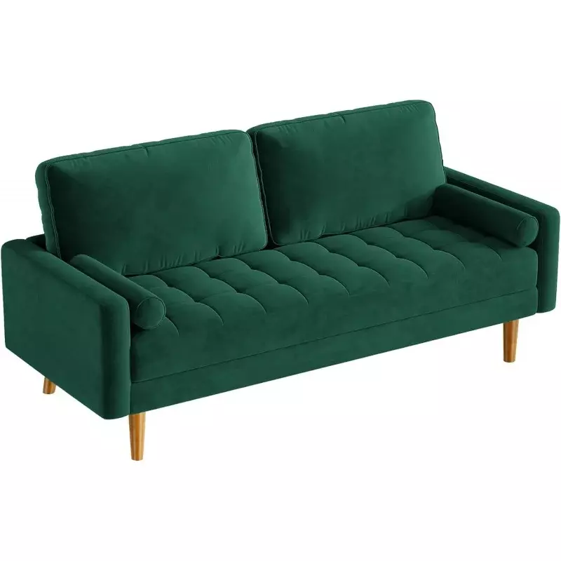 Lovesgantti-リビングルーム用のミッドセンチュリーモダンソファソファ、2つの枕付きの緑のソファ、3人掛け、70インチ