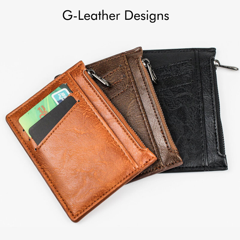 Portatarjetas de crédito con cremallera delgada, Mini billetera corta de cuero Vintage para hombres, monedero pequeño personalizado