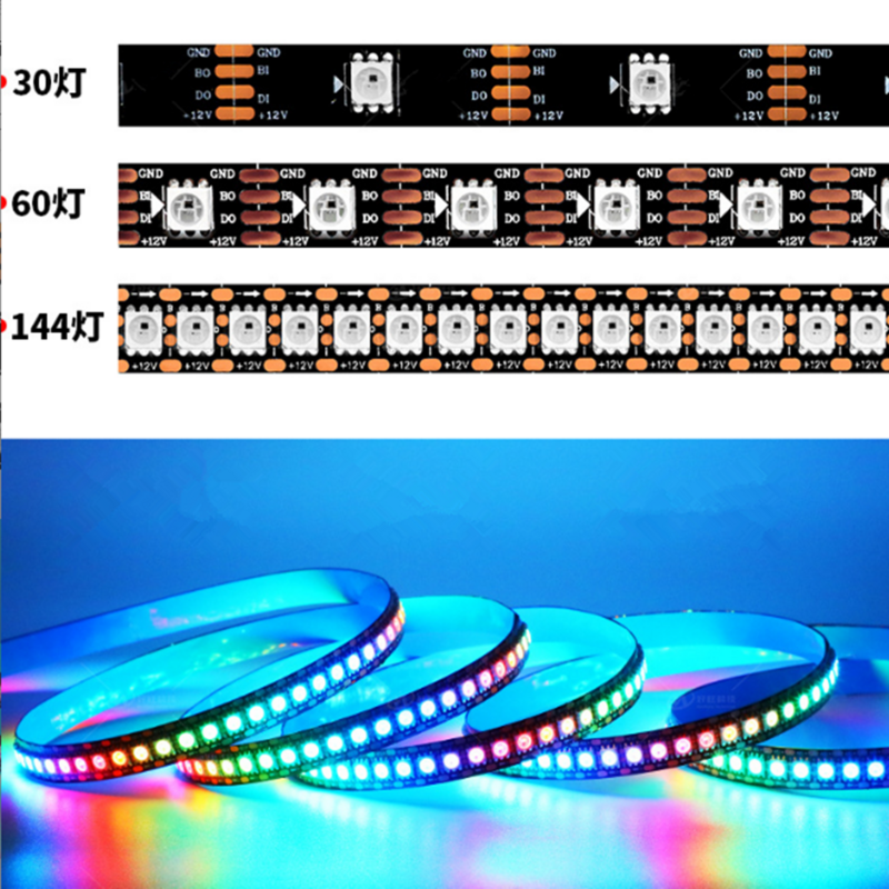 WS2812B LED Strip 5050 RGB 5V 30/60/144LED Pixels ws2812 IC Addressable color RGB LED Strip Light IP30 IP65 IP67 Waterproof