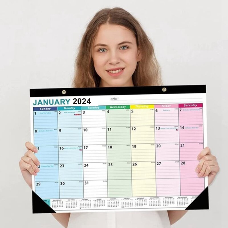 フック付きの耐久性のある壁掛けカレンダー、使いやすい、18か月、翡翠から2024- 2025、2022