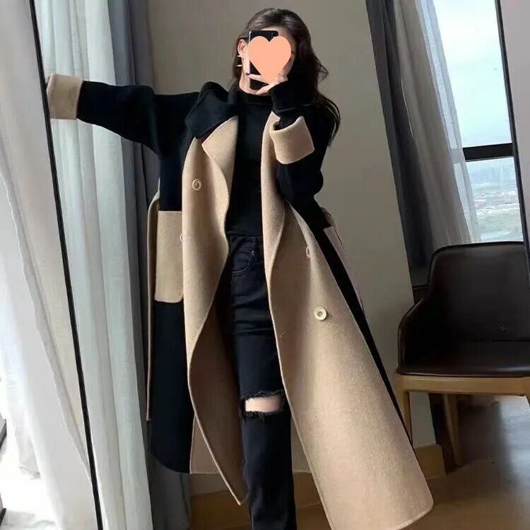 Casaco de lã vintage de manga longa feminino, jaquetas soltas com gola virada para baixo, moda coreana chique, outono, inverno, 2023