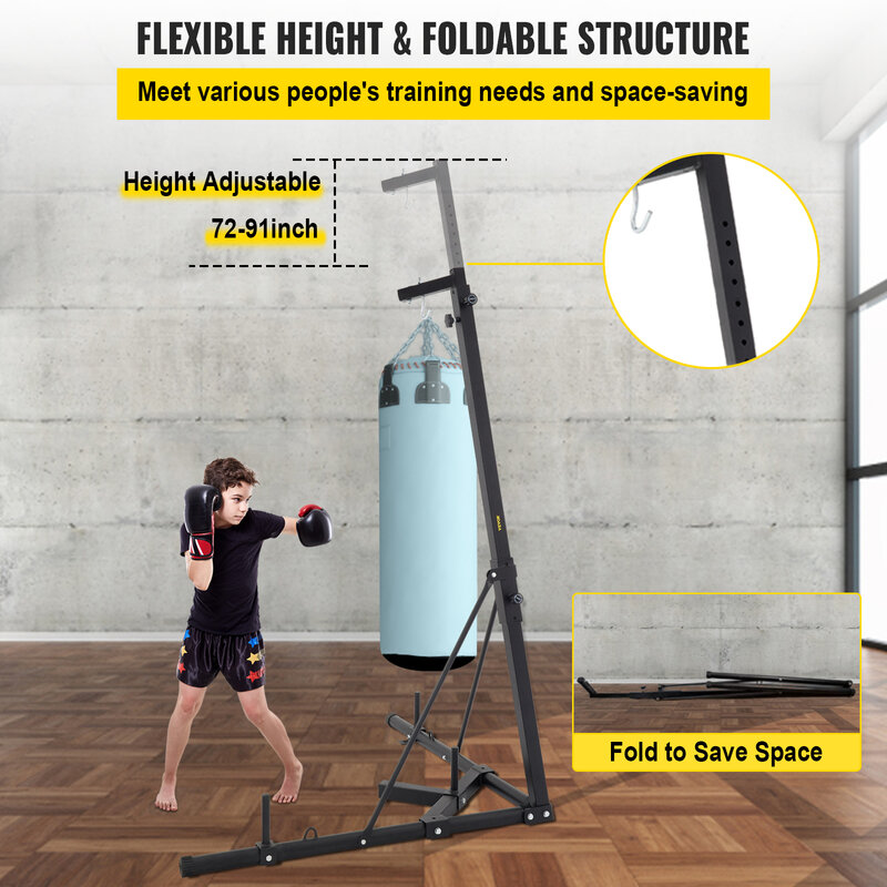 Vevor popsport saco pesado suporte de perfuração de pé livre estação de boxe suporte altura ajustável dobrável boxe