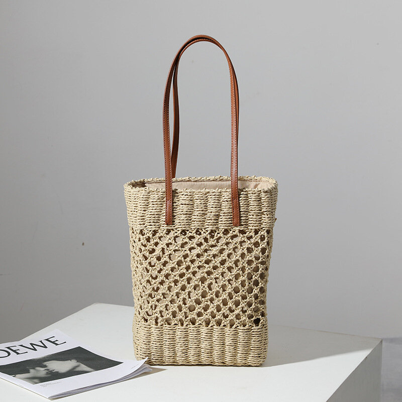 South Korea Contracted Hollow Out Only Straw Bag Ins With Shoulder Hand Woven Bag Female Joker Seaside Holiday Beach Bag