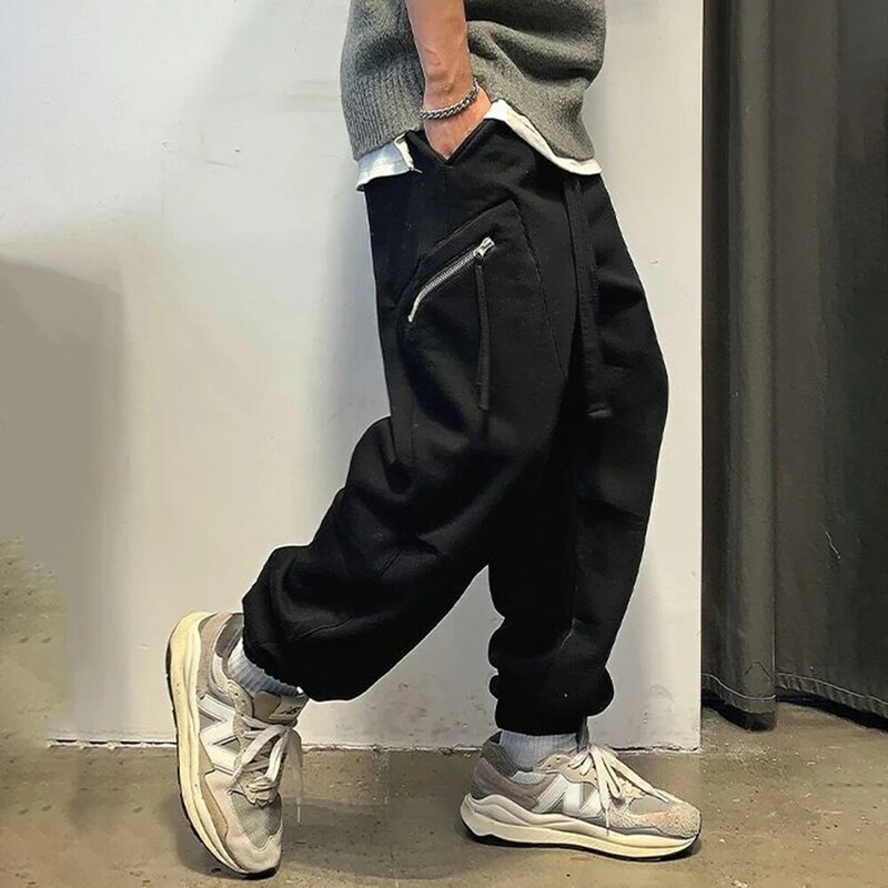 Pantaloni della tuta larghi con coulisse in tinta unita da uomo pantaloni da Jogging taglie forti pantaloni sportivi e per il tempo libero Hip-Hop di marca alla moda