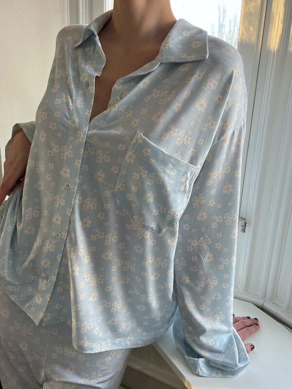 Conjunto de pijama para mujer, ropa de dormir con estampado informal, 2 piezas, Djerf