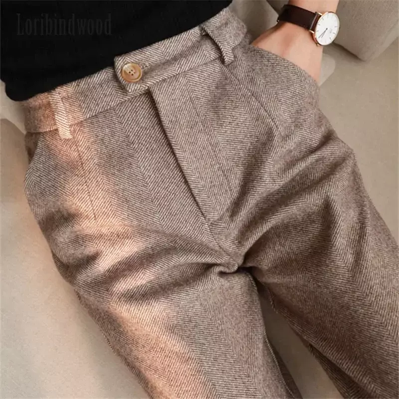 Pantalon en laine pour femmes, sarouel crayon, taille haute, décontracté, pour bureau, collection automne-hiver 2023