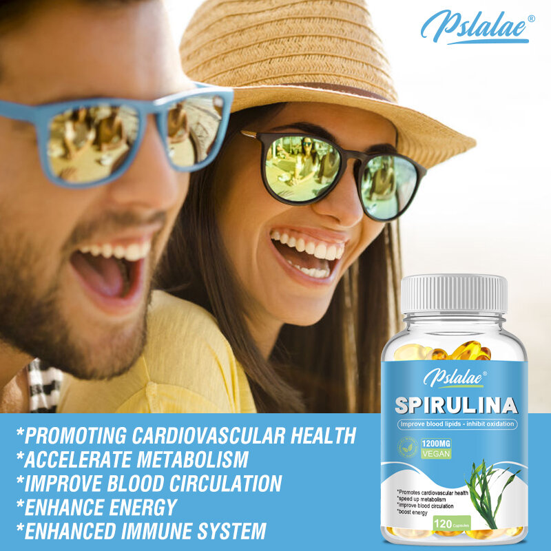 Cápsulas de espirulina orgánica, proporciona inmunidad, antioxidante y Soporte de Energía, nutritivo vegetal súper verde