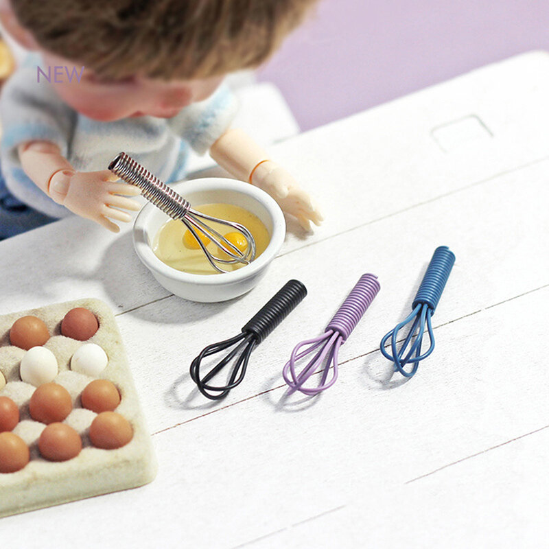 Casa de muñecas en miniatura para niños, juguete de casa de muñecas en miniatura, cocina, cabaña artesanal, batidor de huevos, modelo de accesorios de comida, 1:12