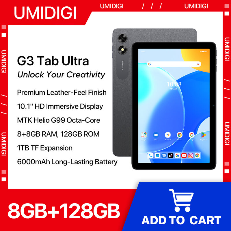 UMIDIGI G3 탭 울트라 안드로이드 13, 10.1 인치 HD MTK G99 옥타코어, 16GB, 128GB, 6000mAh 배터리, 월드 프리미어
