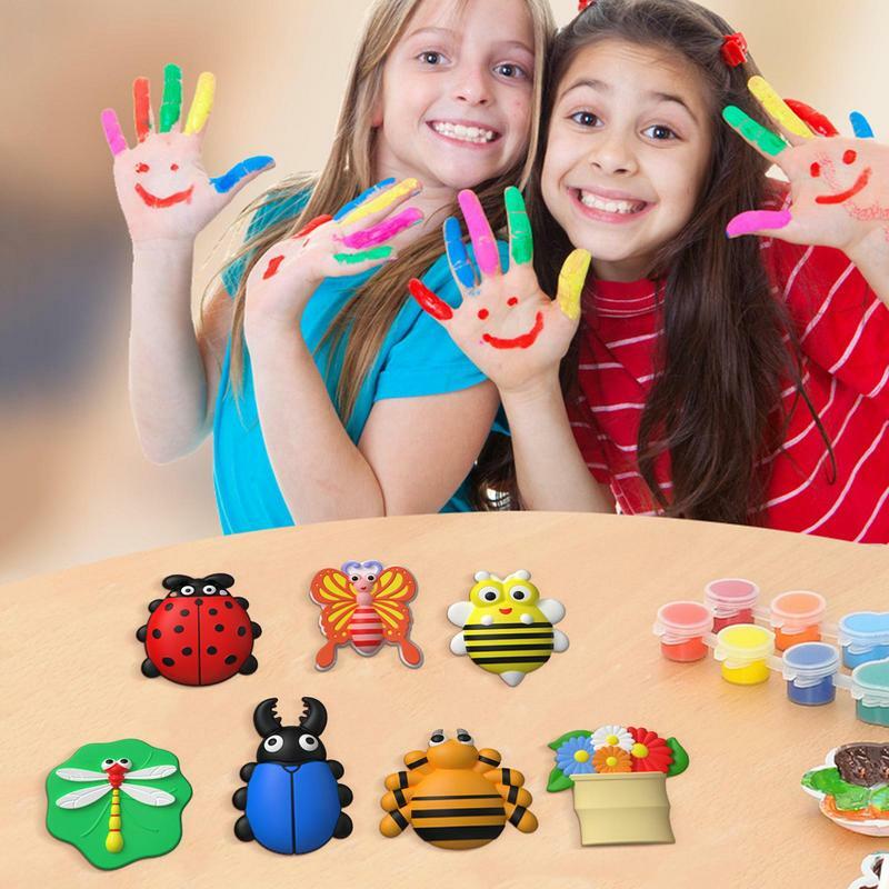 Kit de pintura de yeso para niños de 4 a 8 años, Kit de pintura de cerámica para padres e hijos, juguetes hechos a mano con 12 bolígrafos de acuarela para interiores