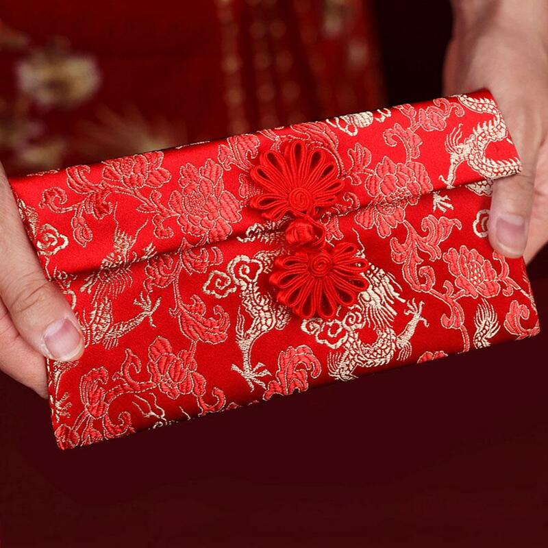 المغلف الأحمر النمط الصيني مع تصميم التطريز ، قماش الديباج ، حقيبة المال محظوظ ، هدية المحفظة ، الزفاف ومستلزمات حفلة السنة الجديدة