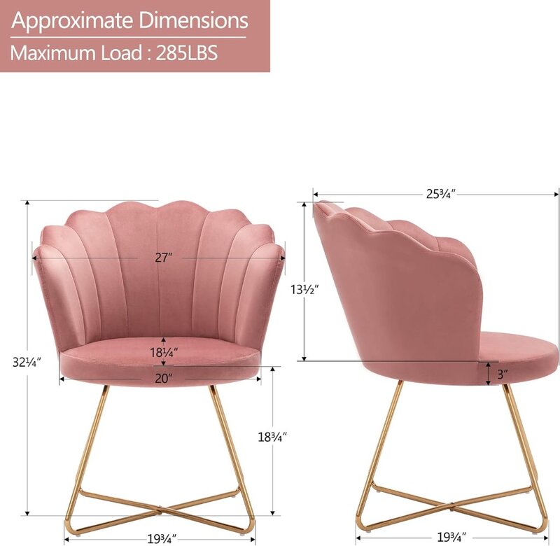 Duhome 벨벳 악센트 의자, 침실 메이크업 룸 등받이가 있는 거실 의자, 골든 쉘 모양의 거실 의자