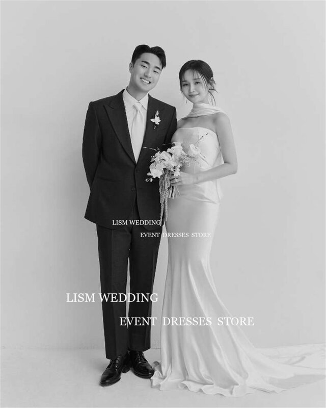 LISM Strapless Mermaid Korea Wedding Dresses Photos Shoot Vestidos De Novia Floor Length Back Corset Formal Bride Party Dress
