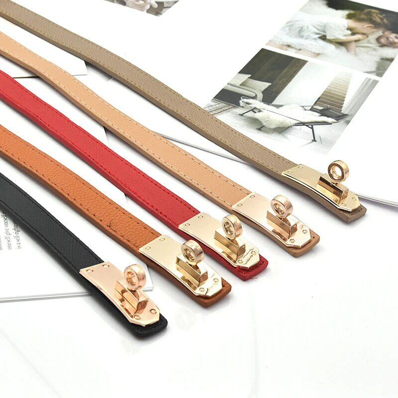 Cinturón de charol de alta calidad para mujer, cinturones finos, hebilla de bloqueo dorado, vestido, Jeans, suéter, pretina, diseñador de lujo