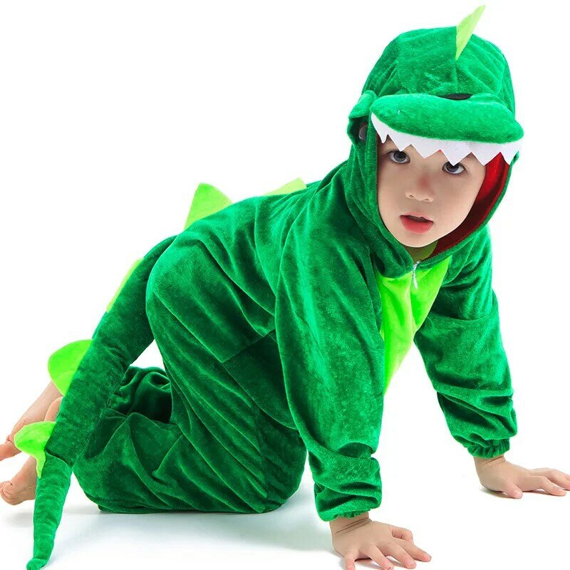 Costume de dinosaure Kugurumi vert pour enfants, animal mignon, cosplay pour garçons, fête de l'école maternelle noire, jeu d'étudiant, ply play imbibé