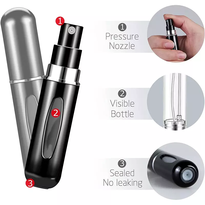 3PCS 5ml Portable Mini Refillable Perfume Bottle Spray Scent Pump Empty Cosmetic Container Atomizer Bottle for Travel