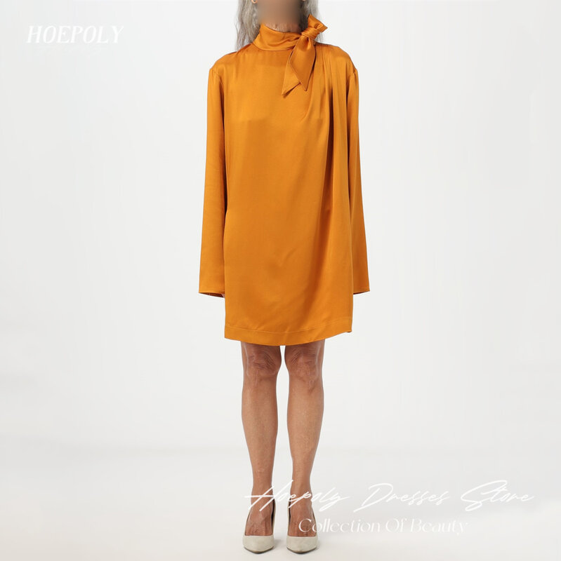 Hoepoly-فستان سهرة للنساء ، رقبة عالية ، كم كامل ، خط ، طويل ، طول الركبة ، فستان حفلة موسيقية ، نمط جديد وأنيق ، صيف ، 2023