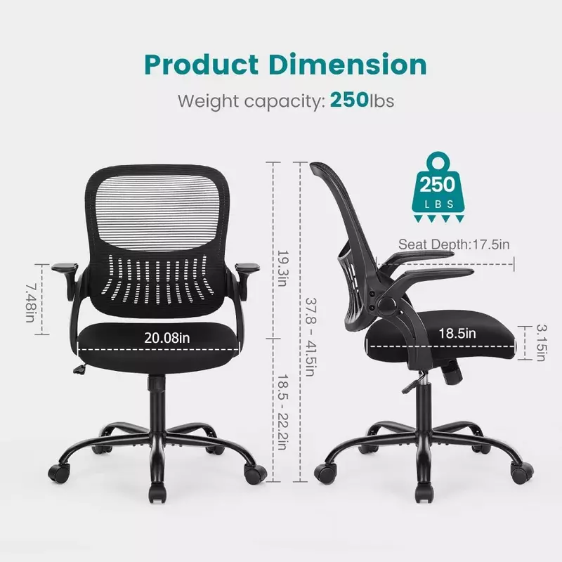 Office Chair,Mesh Rolling Work Swivel Task with Wheels, Comfortable Lumbar Support,Comfy Arms for Home,Black Desk Chairs