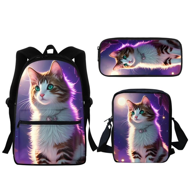 Personalized Oil Painting Cat Cute School Bag Kindergarten Primary School Students Zipper Backpack Messenger Bag Learning Tools
