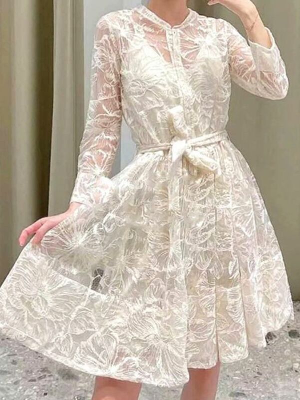 Koronkowy zestaw sukienka z dziurami dwuczęściowy sznurowany z okrągłym dekoltem jednorzędowy elegancki Mini sukienka