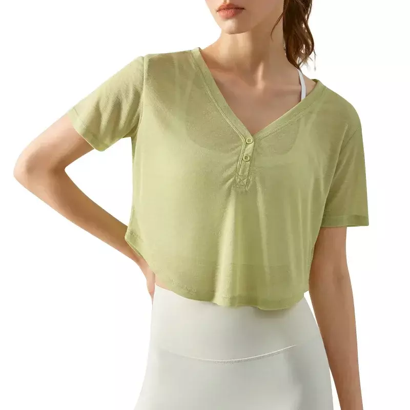 女性用半袖スポーツシャツ,速乾性のヨガウェア,スリムフィット,アウトドア用,夏用