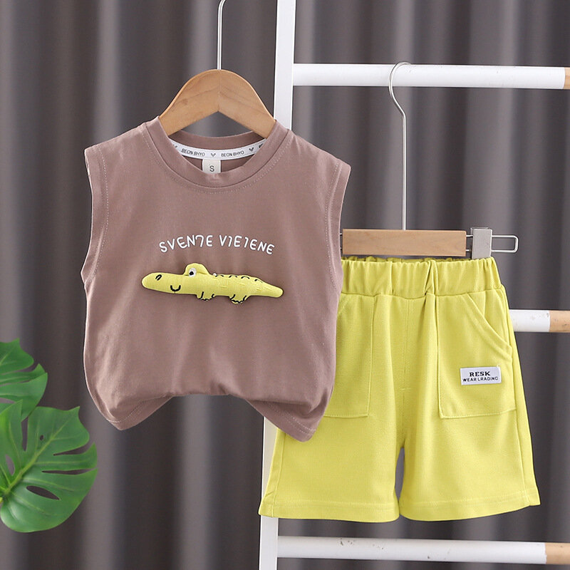 Toddler Summer Clothes for Kids 2024 Fashion Cartoon Dinosaur O-neck Short Sleeve T-shirts and Shorts Boys Boutique Clothing Set