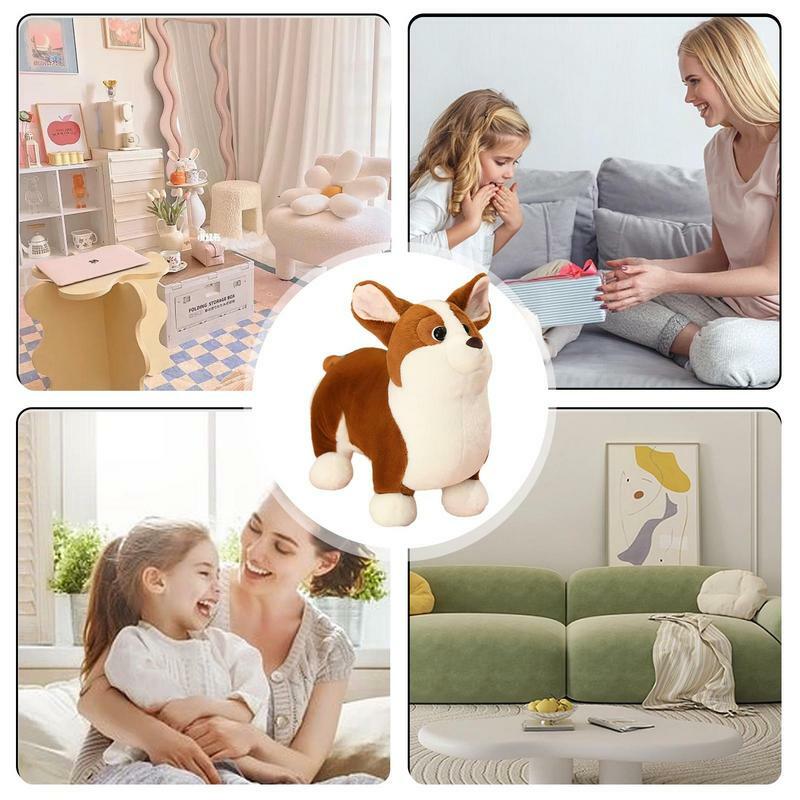 Bonito Corgi brinquedo de pelúcia para crianças, macio e confortável animal de pelúcia, travesseiro dos desenhos animados, decoração do lar, sofás e camas