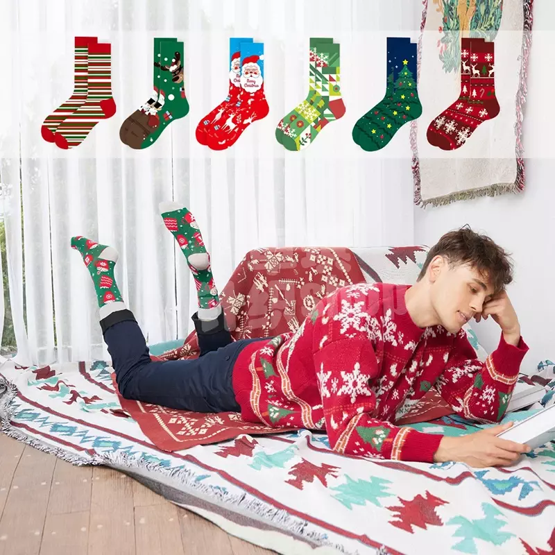 New Santa Claus Elk Snowman Cotton Women's Socks Mid Tube New Year Christmas Socks