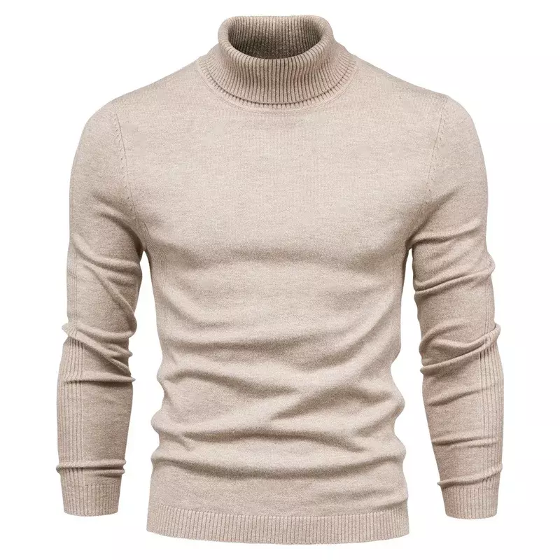 Herfst En Winter Nieuwe Warme Trui Casual Heren Effen Kleur Pullover Hoge Kraag Gebreide Shirt