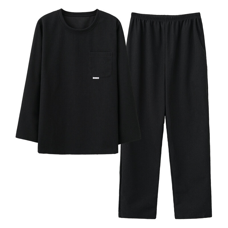 Pijamas de algodón para hombre, ropa de dormir informal de manga larga, L-4XL de yardas grandes, sólido