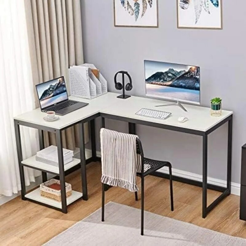 Computer Desk 40 inches with 2-Tier Shelves Sturdy Home Office Desk with Large Storage Space Modern Gaming Desk Study