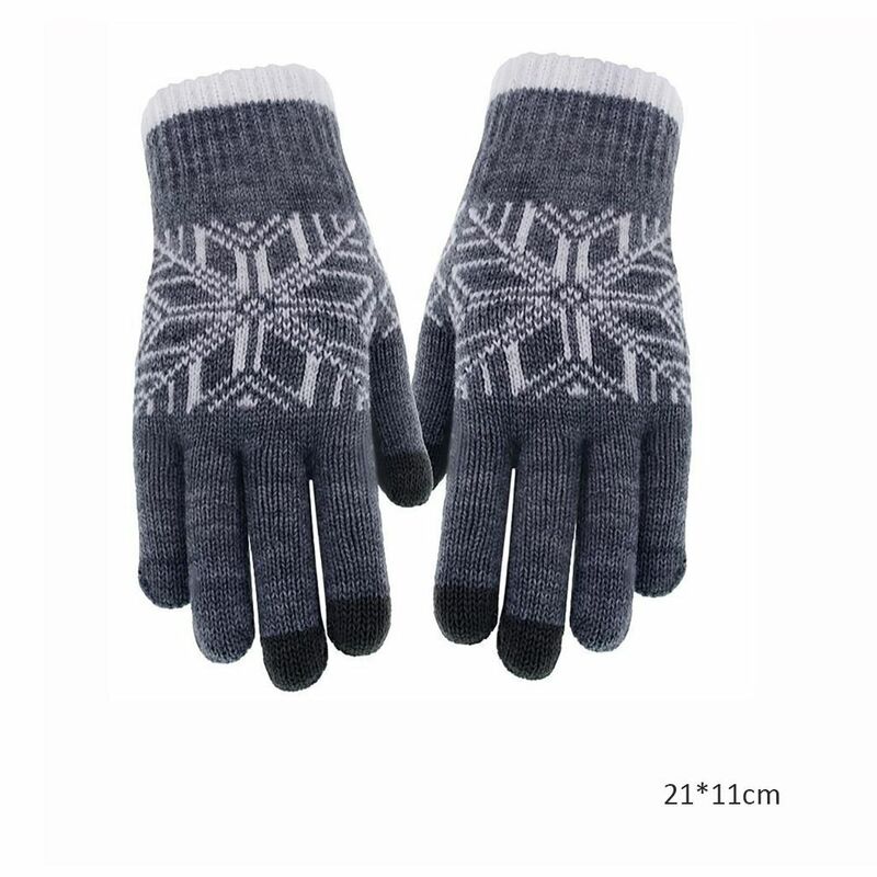 Sarung tangan layar sentuh salju, sarung tangan bersepeda Ski tahan angin, sarung tangan hangat tangan tebal mode rajut luar ruangan dalam ruangan