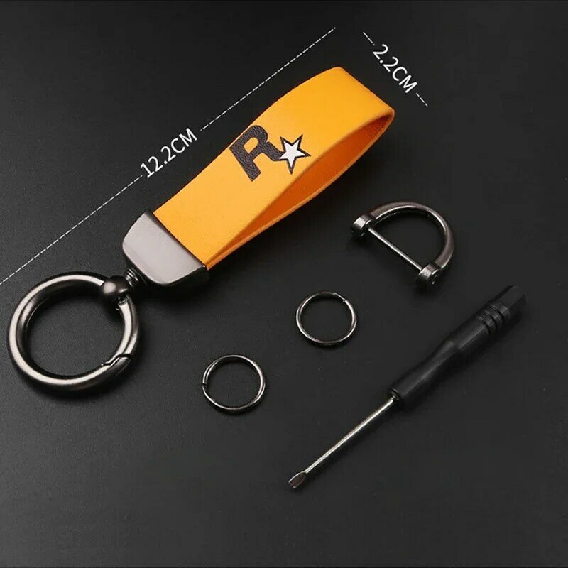 JORockstar-Porte-clés de voiture en alliage de zinc, porte-clés à la mode, lanière en cuir, pendentif porte-clés, accessoires de voiture, haute qualité