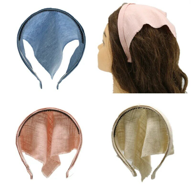 Linho denim tecido headband para meninas, bandana hairband, cabelo acessórios, primavera e verão, novo