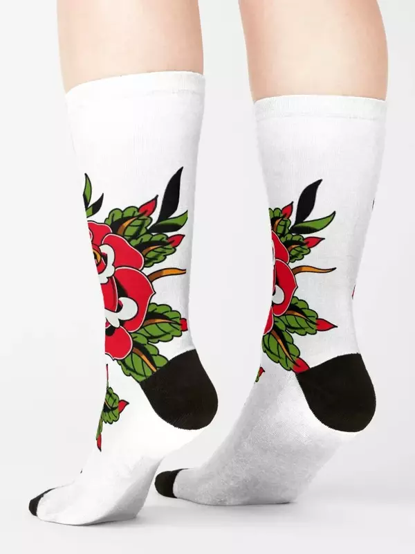 Классические носки с розовыми татуировками, подарок на Рождество, мужские носки для мужчин и женщин
