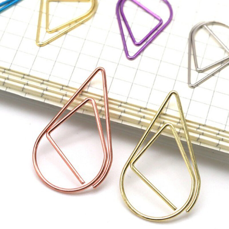 50pcs Waterdrop Shaped Metal Paper Clip Bookmark Stationery School Office Supply