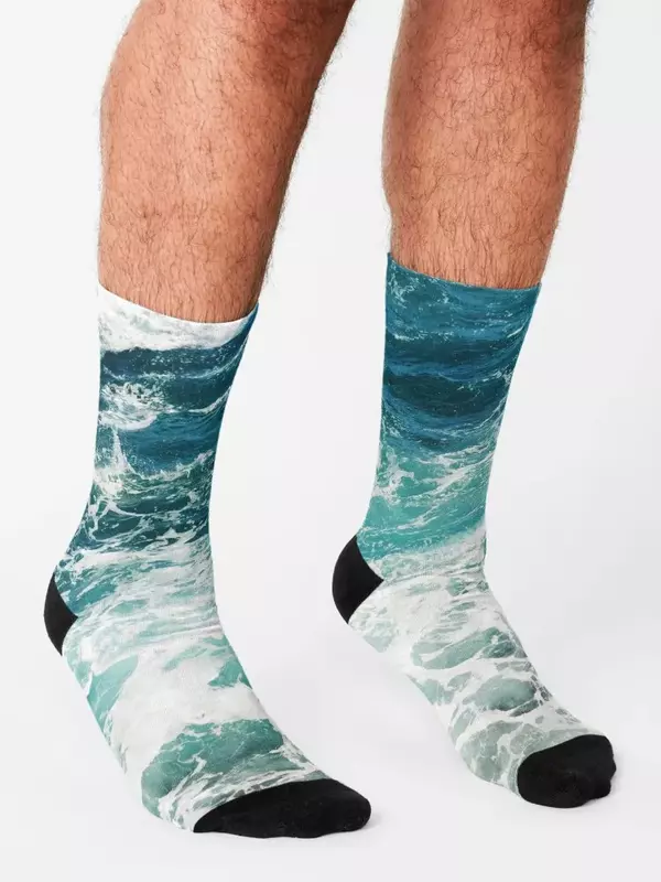Носки с голубыми морскими волнами незаменимые походные ботинки Забавный подарок мужские носки роскошные женские