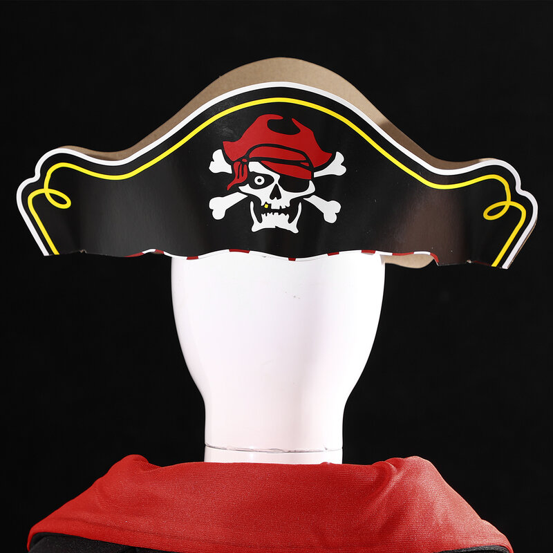 12Pcs Halloween Pirate Theme Hat for Children Adult Skull Print Paper Hat Bar Birthday Party Masquerade Cosplay Costume Props