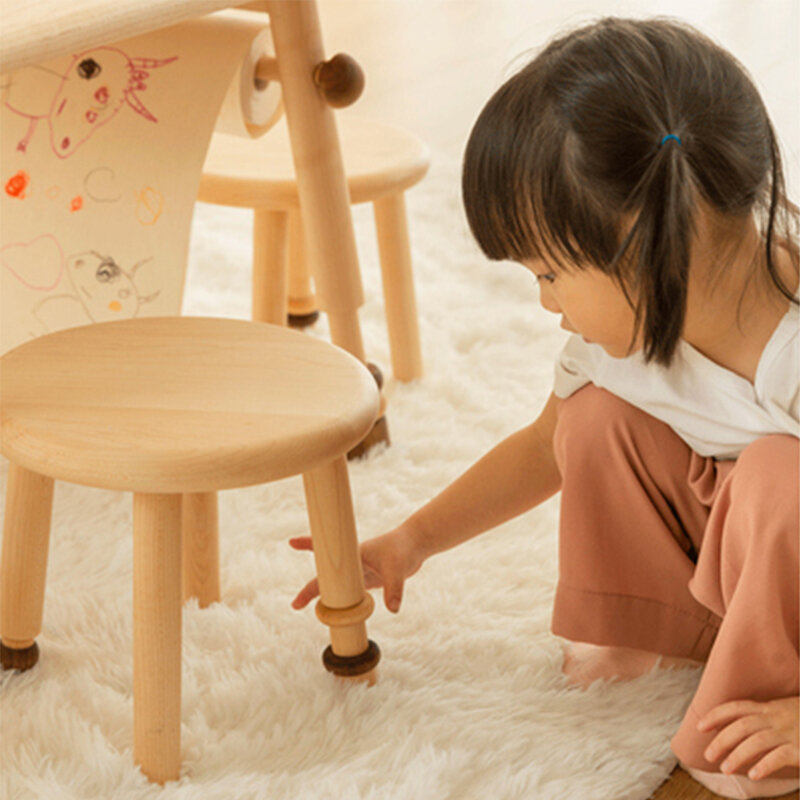 Гостиная Суана Bangku Bulat Kecil Furnitur Anak-anak Nordic Kayu Padat Penuh Anak-anak Maple Keras Kursi Punggung Terbuka Bangku Sepatu Changer