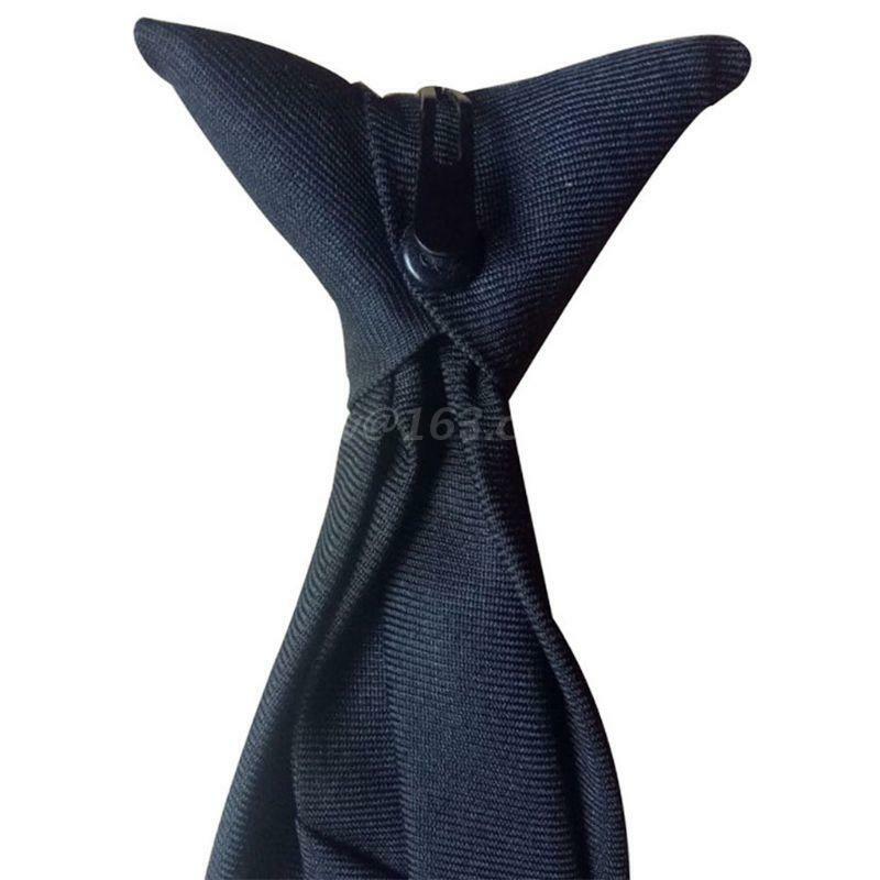 50x8cm Mens uniforme tinta unita nero imitazione seta Clip-On cravatte pre-annodate per la sicurezza della polizia matrimonio funebre