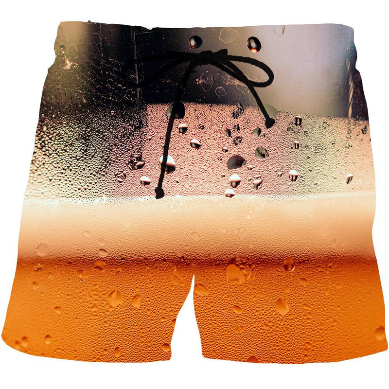 Шорты мужские/женские с 3D-принтом пива, уличные модные свободные короткие штаны для отдыха, крутые спортивные пляжные шорты для плавания, лето